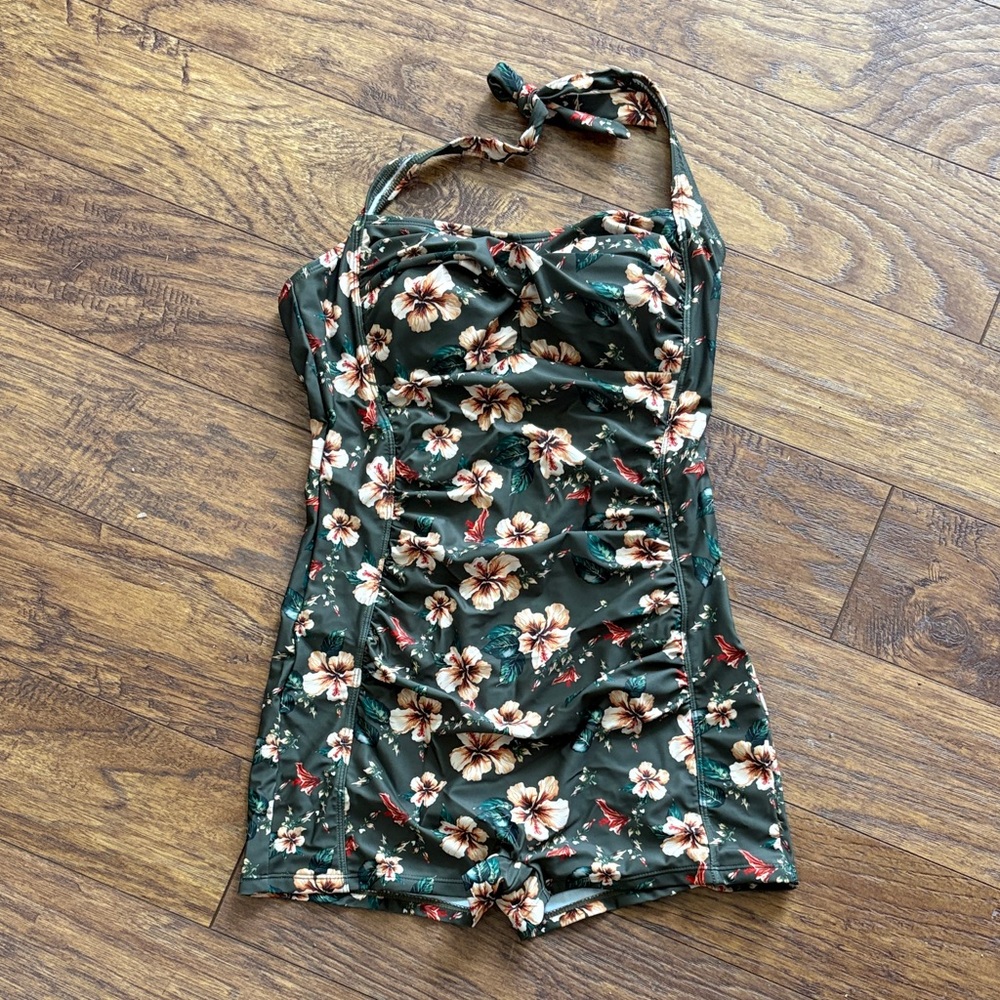 Floral Halter Swimsuit Romper